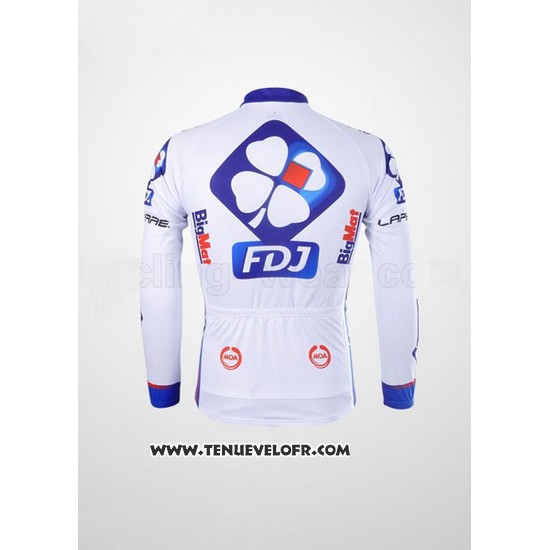 2012 Maillot Ciclismo FDJ Blanc et Azur Manches Longues et Cuissard